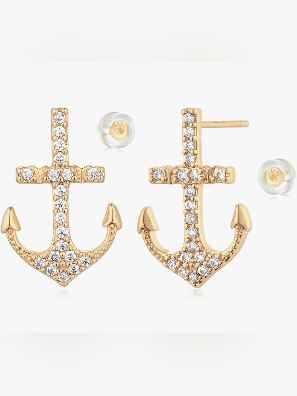 Unique Lord & Taylor 18KT Gold topaz Anchor Stud Earrings